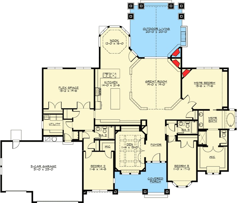 Plan 23280JD: Craftsman Charm with Garage Options - Floor Plan - Main Level - Craftsman, Northwest, Ranch, Rustic