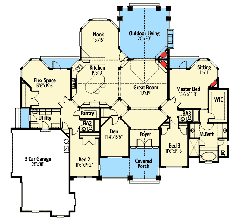 Plan 23281JD: 4-Bed Craftsman with Intimate Master Suite Porch - Floor Plan - Main Level - Craftsman, Mountain, Northwest, Rustic