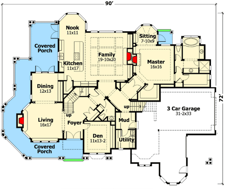 Plan 23298JD: Classic Craftsman with Master Down (or Up) - Floor Plan - Main Level - Craftsman, Northwest