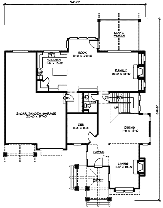 Plan 23346JD: Attractive Columned Entry - Floor Plan - Main Level - Craftsman, Northwest