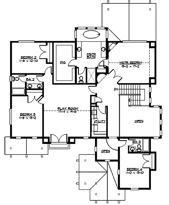 Plan 23346JD: Attractive Columned Entry - Floor Plan - 2nd Floor - Craftsman, Northwest