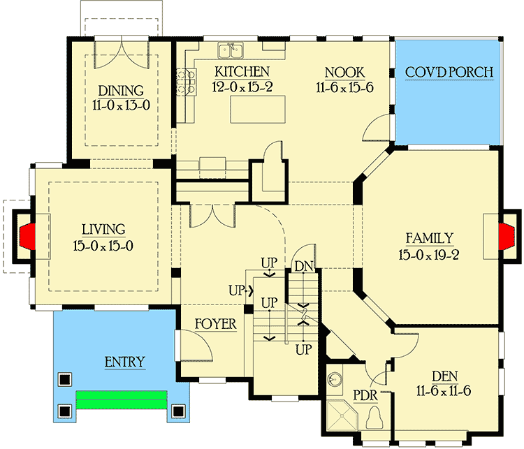 Plan 23351JD: 3 or 4-Car Tandem Garage - Floor Plan - Main Floor - Craftsman, Northwest