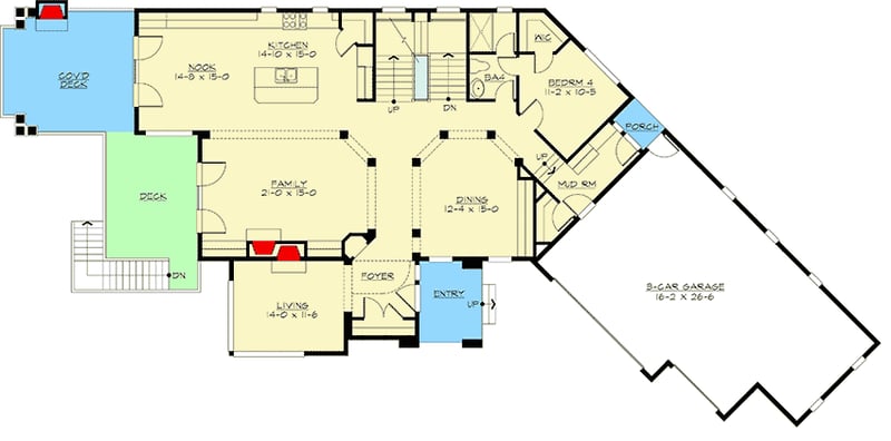Plan 23363JD: Decks and Patios on 3 Levels - Floor Plan - Main Level - Craftsman, Mountain, Northwest, Vacation