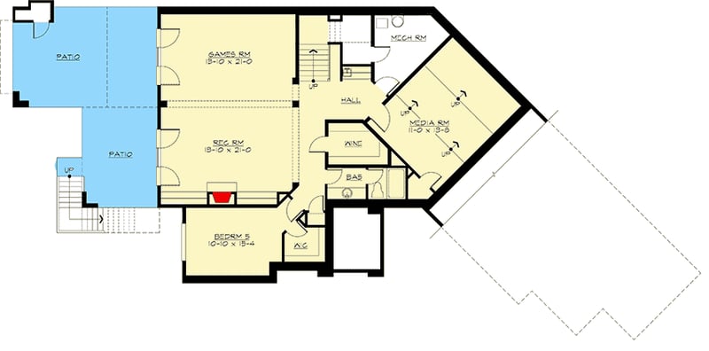 Plan 23363JD: Decks and Patios on 3 Levels - Floor Plan - Lower Level - Craftsman, Mountain, Northwest, Vacation