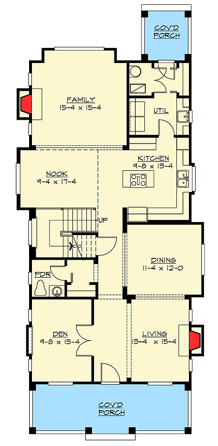 Plan 2337JD: Craftsman Four Square Style House Plan with Master Up or Down - 2500 Sq Ft - Floor Plan - Main Level - Contemporary, Craftsman, New American, Northwest, Prairie