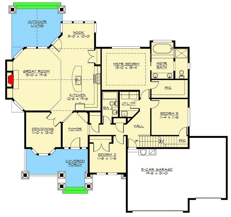 Plan 23382JD: Rambler with 3 Car Garage - 2580 Sq Ft - Floor Plan - Main Level - Craftsman, Northwest