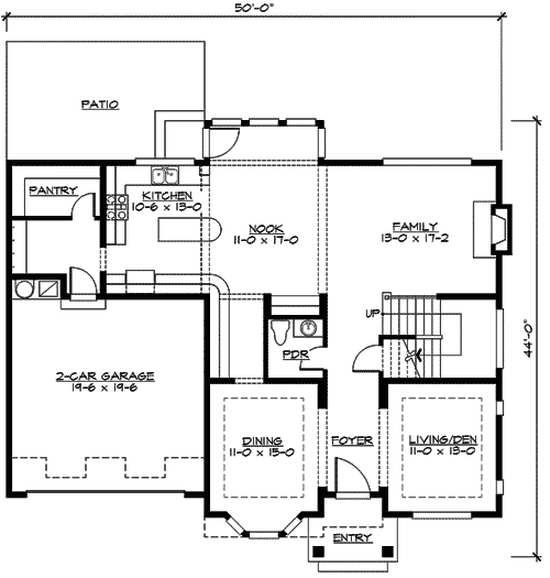 Plan 23419JD: Four Bedrooms and a Bonus Room - Floor Plan - Main Level - New American, Northwest, Traditional