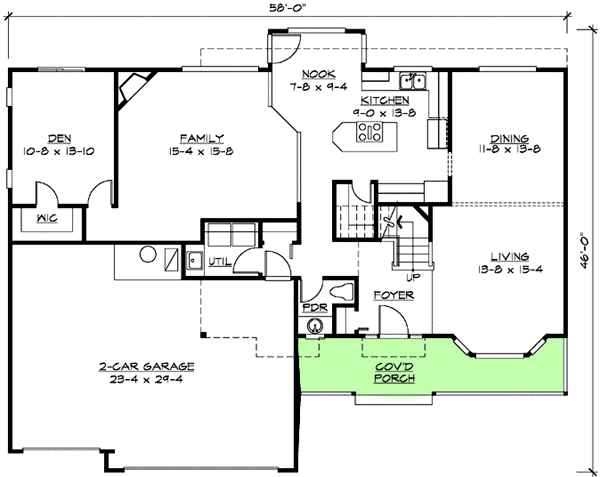 Plan 23437JD: Country Home Plan with Den - 2455 Sq Ft - Floor Plan - Main Level - Country, Northwest