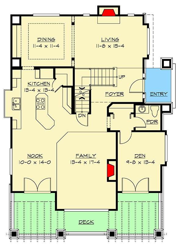 Plan 2345JD: House Plan for the Front Sloping Lot with Large Deck - Floor Plan - Main Level - Craftsman, Northwest