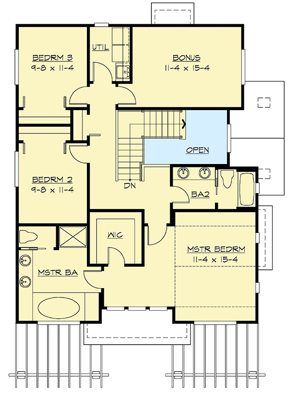 Plan 2345JD: House Plan for the Front Sloping Lot with Large Deck - Floor Plan - Second Level - Craftsman, Northwest