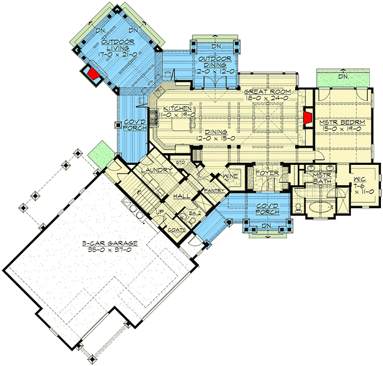Plan 23467JD: Rugged Good Looks - Floor Plan - Main Level - Craftsman, Mountain, Northwest, Rustic