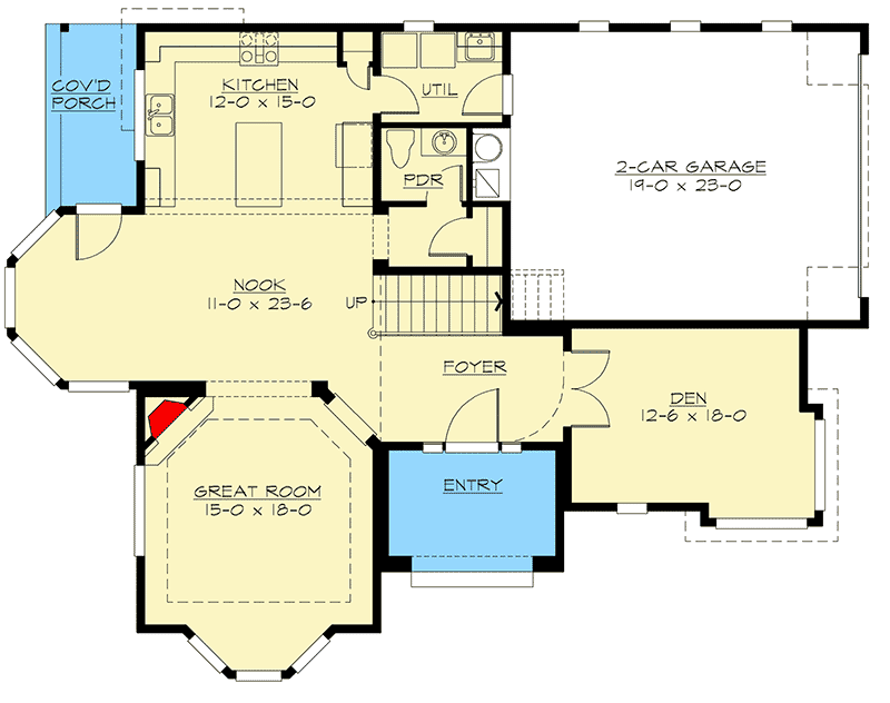 Plan 2347JD: 2-Story House Plan with 3 Upstairs Bedrooms Plus Finished Flex/Bonus Room - 2775 Sq Ft - Floor Plan - Main Level - Northwest, Shingle