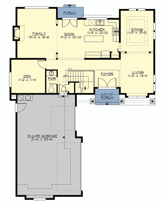Plan 23494JD: Spacious Northwest Home Plan with Courtyard-style Garage - Floor Plan - Main Level - Craftsman, Northwest, Shingle