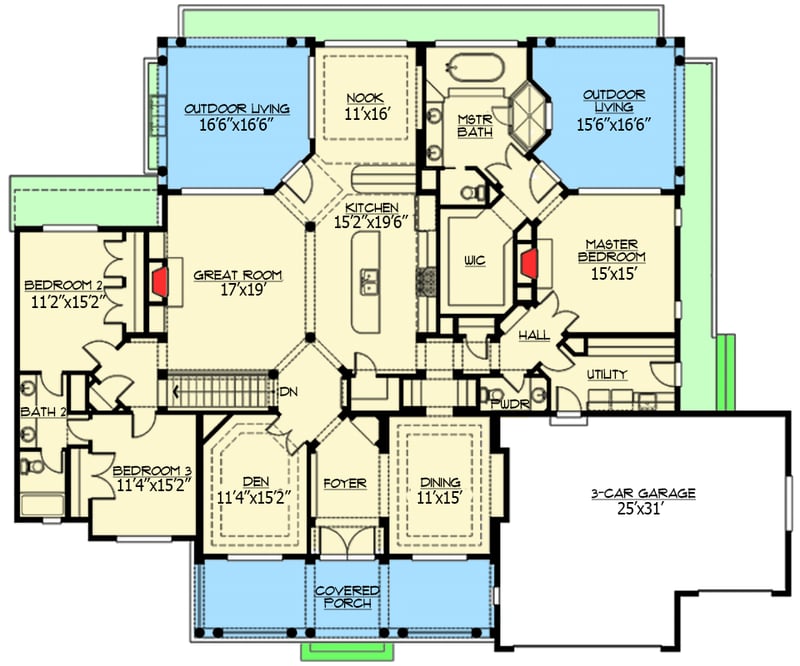 Plan 23498JD: Spacious Northwest Home with Lower Level - Floor Plan - Main Level - Craftsman, Northwest