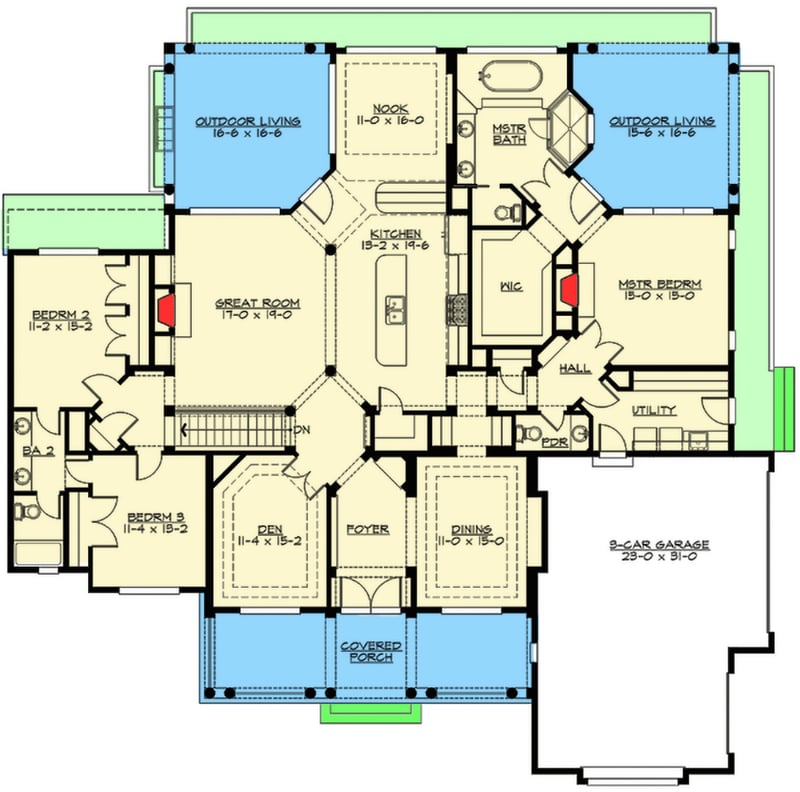 Plan 23499JD: Spacious Northwest Home with Lower Level - Floor Plan - Main Level - Craftsman, Northwest
