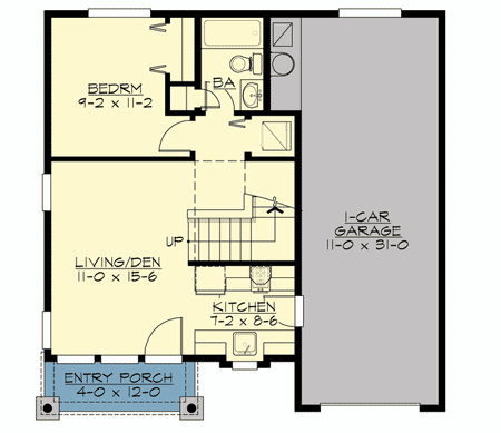 Plan 23504JD: Cozy Craftsman Bungalow With Tandem Garage - Floor Plan - Main Level - Cottage, Craftsman, New American, Northwest