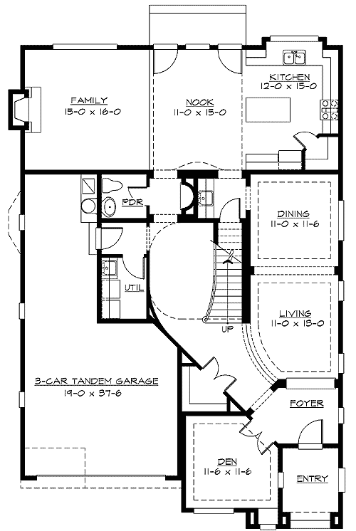Plan 2351JD: Perfect for Narrow or Corner Lots - Floor Plan - Main Level - European, Northwest