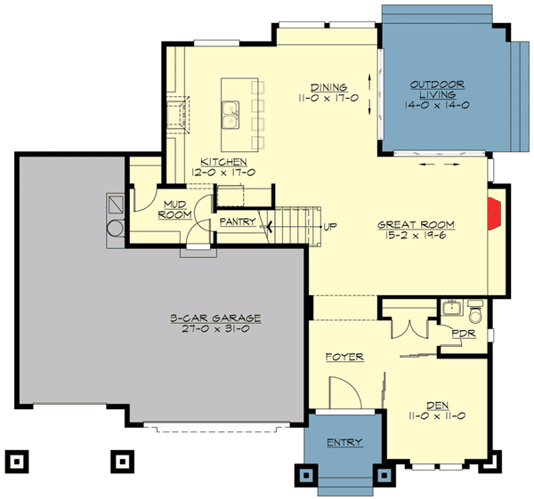 Plan 23537JD: Prairie-Influenced Contemporary House Plan With 3 Car Garage - 2665 Sq Ft - Floor Plan - Main Level - Modern, Northwest, Prairie