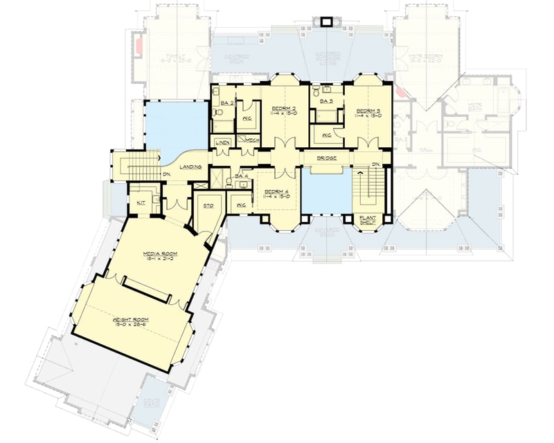Plan 23547JD: 5-Bed 5880 Square Foot Shingle Style Home Plan  - Floor Plan - 2nd Floor - New American, Northwest, Shingle