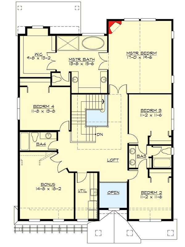 Plan 23555JD: Craftsman with Upstairs Bonus Room - Floor Plan - 2nd Floor - Craftsman, Northwest