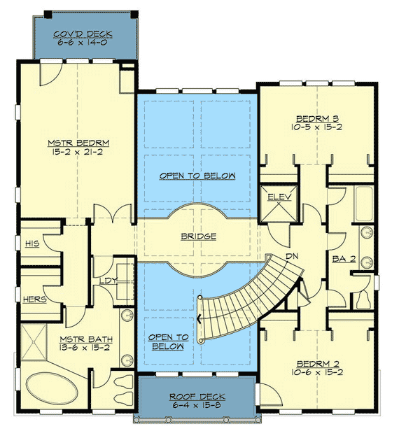 Plan 23565JD: Traditional Home Plan with Stunning Balcony Bridge - Floor Plan - 2nd Floor - Traditional