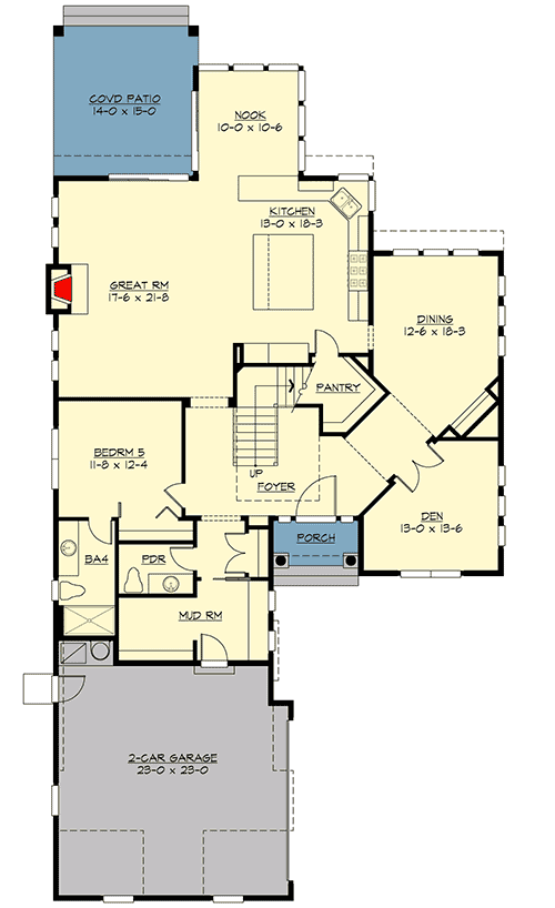 Plan 23578JD: Five Bedroom Shingle Style House Plan - Floor Plan - Main Level - New American, Shingle, Traditional