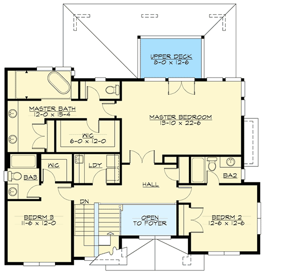 Plan 23586JD: Master Bedroom with Private Deck - Floor Plan - Second Level - Northwest