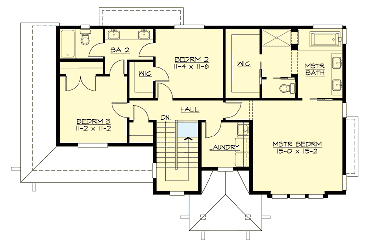 Plan 23615JD: 4-Bed Modern House Plan with Drive Under Garage - Floor Plan - 2nd Floor - Contemporary, Modern, Northwest, Prairie
