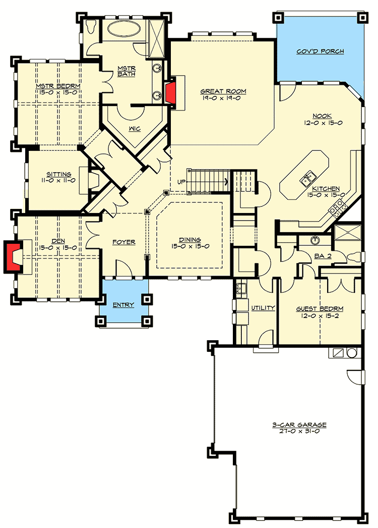 Plan 2374JD: 4 Bed Rambler with Vaulted Great Room - Floor Plan - Main Level - Craftsman, Northwest, Shingle