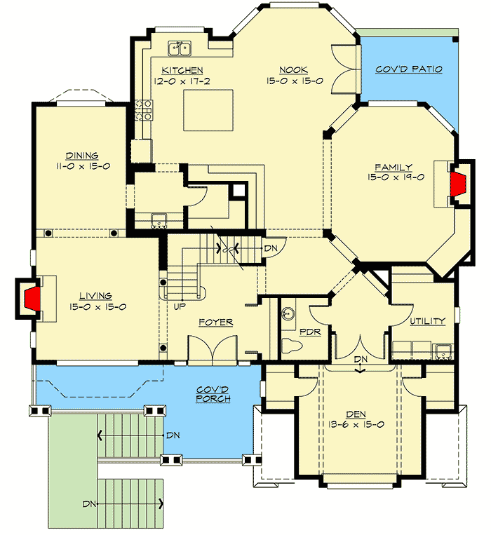 Plan 2376JD: For the Sloping Lot - Floor Plan - Main Level - Country, Craftsman, Northwest