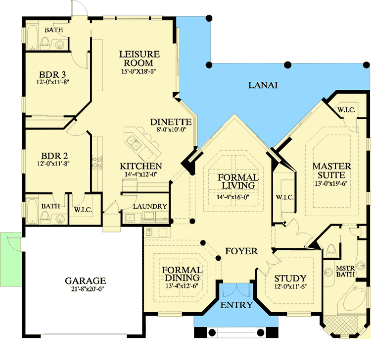 Plan 24001BG: Florida Living - Floor Plan - Main Level - Florida-Style, Mediterranean