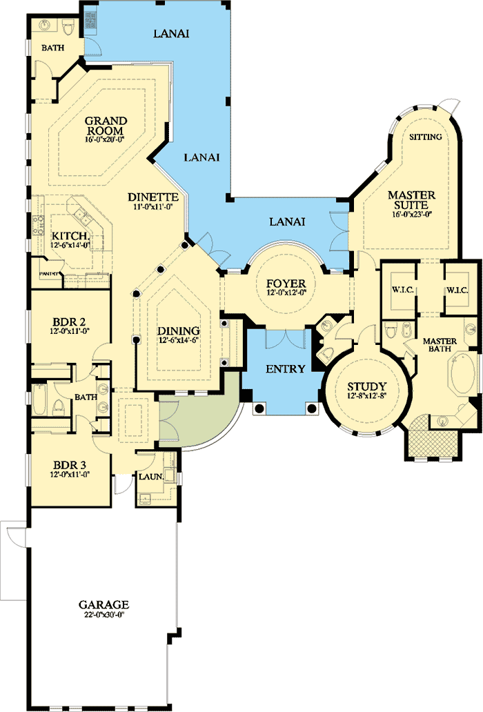 Plan 24019BG: Spacious Mediterranean Home Plan - Floor Plan - Main Level - Florida-Style, Mediterranean