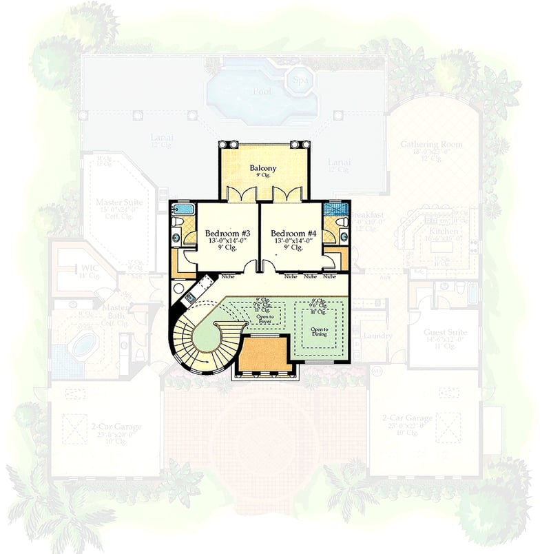Plan 24103BG: Luxury in Symmetry - Floor Plan - 2nd Floor - European, Florida-Style, Mediterranean