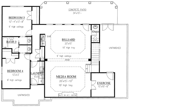 Plan 24341TW: Balanced Facade Plus Indoor/Outdoor Spaces - Floor Plan - Basement - Southern, Traditional