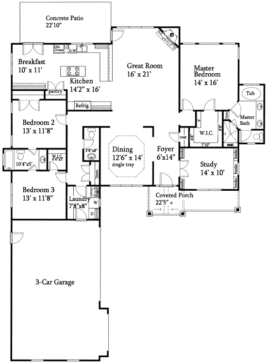 Plan 24352TW: Open Floor Plan Split Ranch - Floor Plan - Main Level - Ranch, Traditional