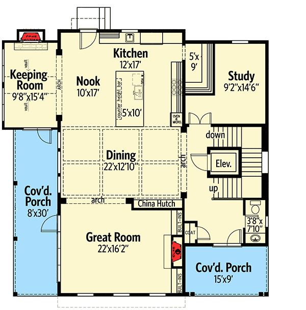 Plan 24358TW: 3-Story House Plan for a View Lot - Floor Plan - Main Level - Coastal, Country, Southern, Traditional