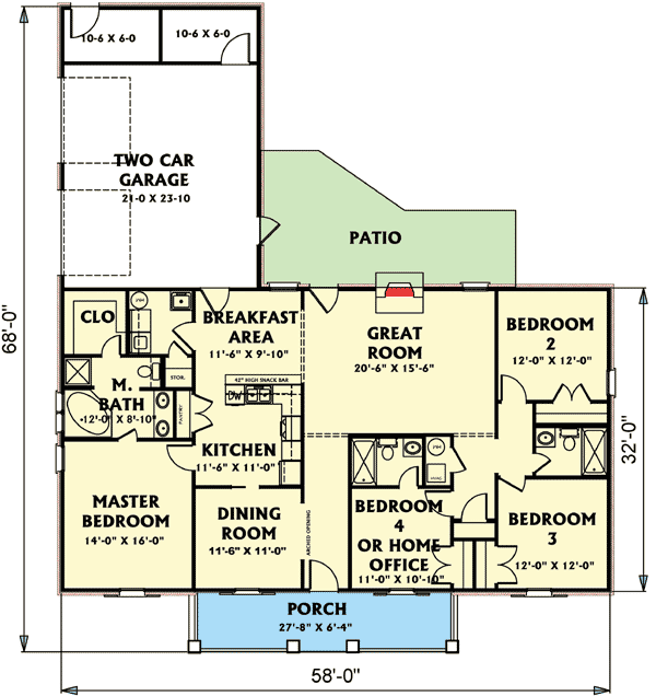 Plan 2520DH: Southern Charmer - Floor Plan - Main Level - Country, Southern, Traditional