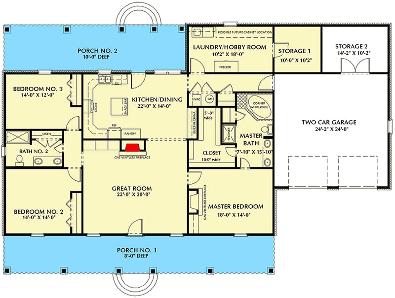 Plan 2526DH: Understated Elegance in 3 Versions - Floor Plan - Main Level - Southern, Traditional