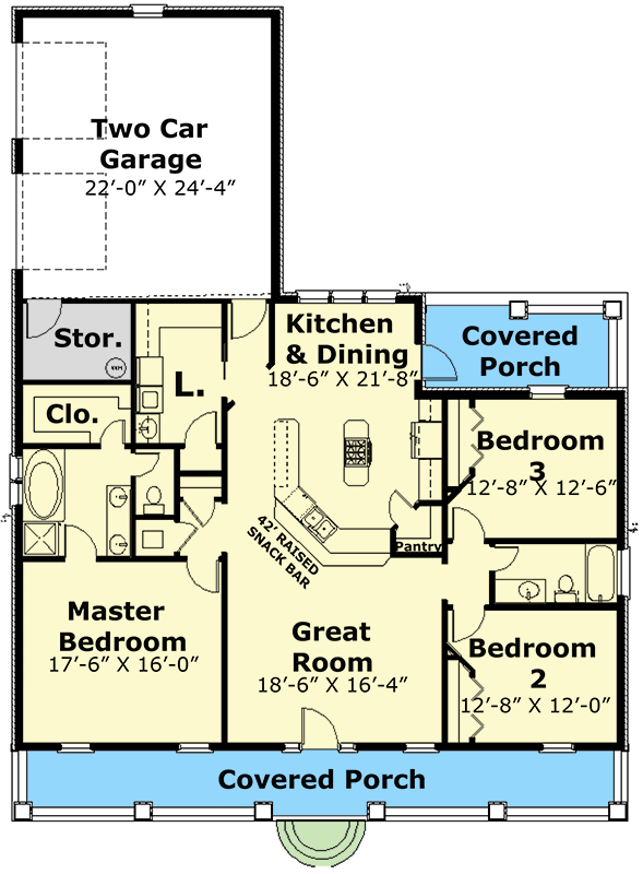 Plan 2573DH: 3-Bedroom House Plan with Breakfast Nook - Floor Plan - Main Level - Country, Southern