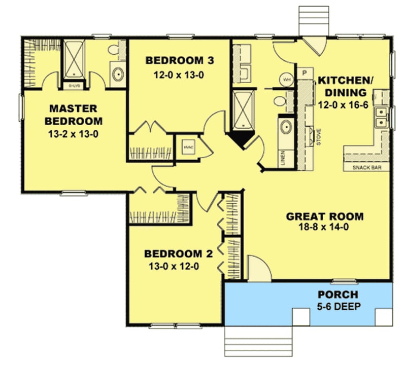 Plan 2580DH: Tidy Craftsman Cottage - 1327 Sq Ft - Floor Plan - Main Level - Cottage, Craftsman