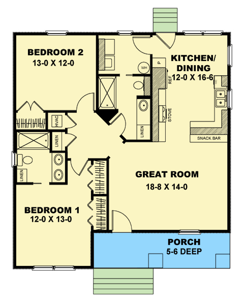 Plan 2581DH: Cute Craftsman Cottage - Floor Plan - Main Level - Cabin, Cottage, Craftsman