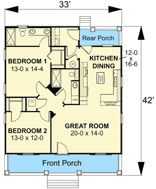 Plan 2591DH: Charming Country Cottage - 1122 Sq Ft - Floor Plan - Main Level - Cottage, Country