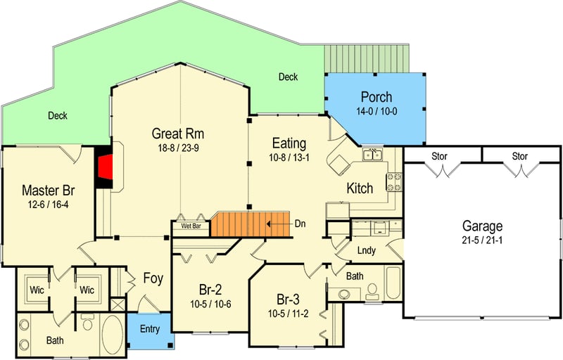 Plan 26634GG: Delightful Mountain Ranch Home Plan - Floor Plan - Main Level - Mountain, Ranch, Rustic, Traditional