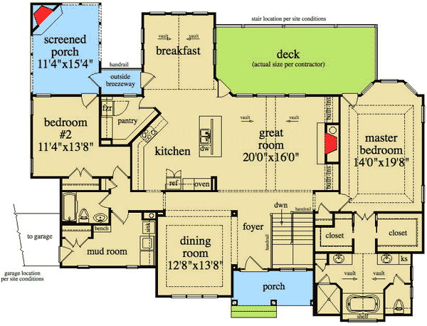 Plan 29800RL: Perfect for the Hillside Lot - Floor Plan - Main Level - Craftsman, Mountain, Rustic
