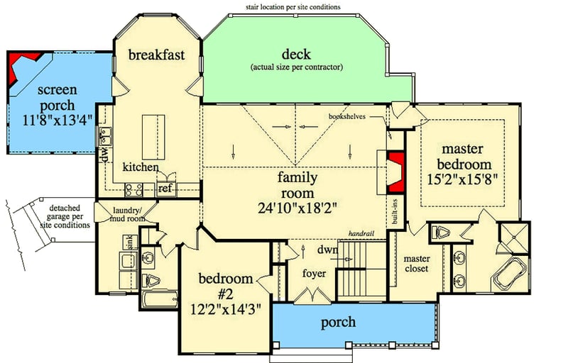 Plan 29805RL: 4-Bed Country House Plan with Detached Garage and Opt. Finished Basement - 1,768 Sq Ft - Floor Plan - Main Level - Cottage, Country, Craftsman, Rustic, Traditional