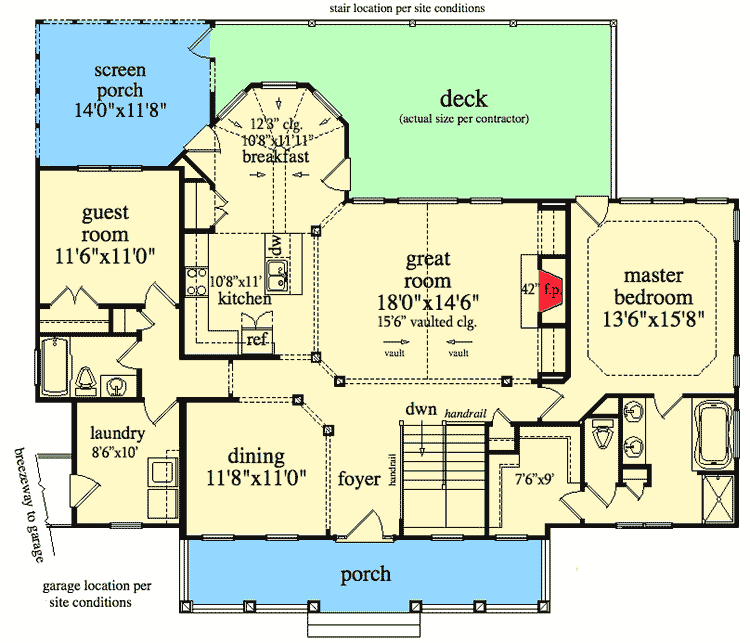 Plan 29807RL: Weekend Retreat or Year-Round - 1690 Sq Ft - Floor Plan - Main Level - Country, Craftsman, Mountain, Vacation