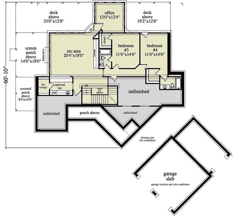 Plan 29825RL: Craftsman House Plan with Great Rear and Side Facing Views - 2044 Sq Ft - Floor Plan - Optionally Finished Lower Level - Craftsman, Mountain, Vacation