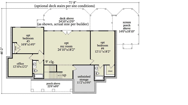 Plan 29843RL: Mountain Escape with Views - Floor Plan - Lower Level - Country, Craftsman, Mountain, Rustic, Vacation