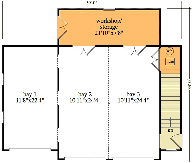 Plan 29853RL: 3 Bay Detached Garage and Apartment - Floor Plan - Main Level - Carriage, Vacation