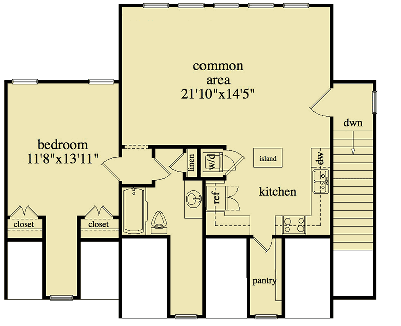 Plan 29853RL: 3 Bay Detached Garage and Apartment - Floor Plan - 2nd Floor - Carriage, Vacation